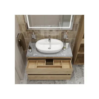 Подвесная тумба со столешницей и накладной раковиной BelBagno KRAFT 100 KRAFT100RNN-KEPMGL-1346-SET