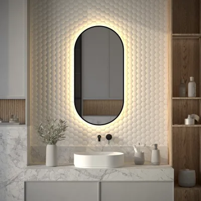 Зеркало с окантовкой и LED-подсветкой DEFESTO 26W (50x100 cm) (Без выключателя) (Теплый белый свет) AURA DF 2934
