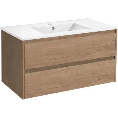 База под раковину VINCEA Gio 1000 подвесная, 2 выкатных ящика soft-close, N.Oak VMC-2G100NO