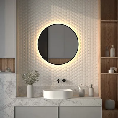 Зеркало с окантовкой и LED-подсветкой DEFESTO 18W, 70 см, Без выключателя, Теплый белый свет AURA DF 2994