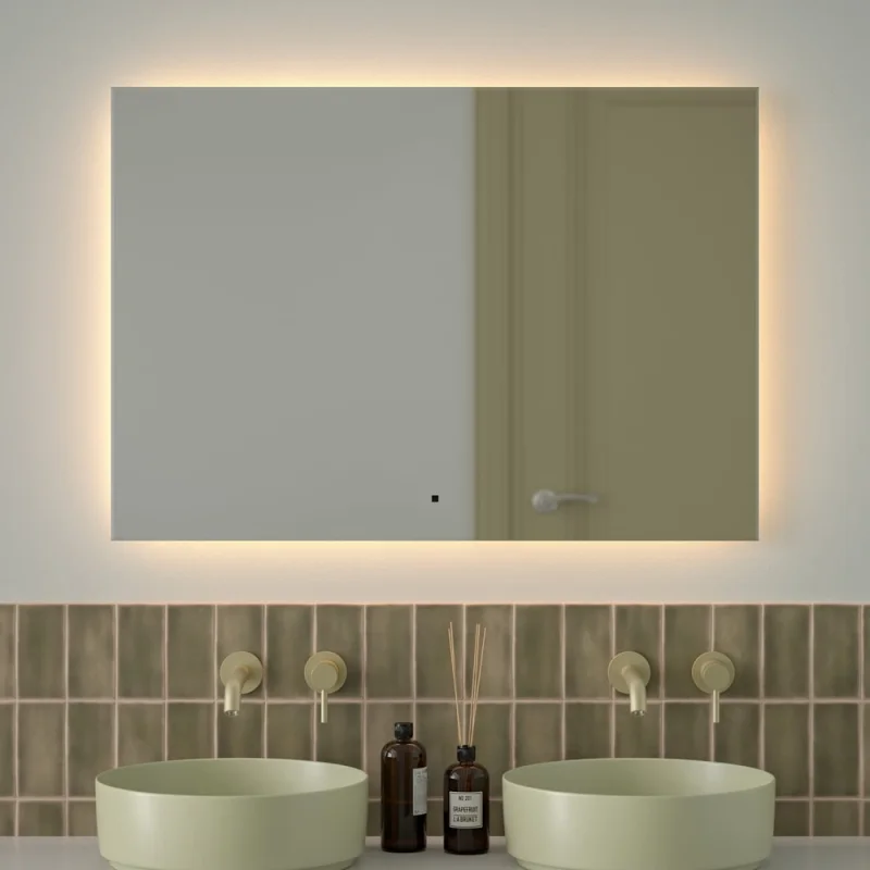 Зеркало с фацетом и LED-подсветкой DEFESTO 32W (100x70 cm) (ИК - выключатель) (Теплый белый свет) GLOW DF 2519RH
