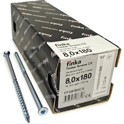 Шурупы конструкционные Finka Timber Screws CS 8,0x180 TX40 (Голубой цинк, потай, 50шт) FF08180CS