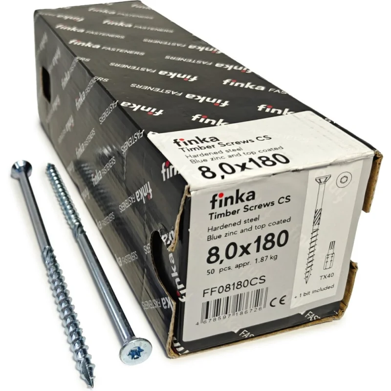 Шурупы конструкционные Finka Timber Screws CS 8,0x180 TX40 (Голубой цинк, потай, 50шт) FF08180CS