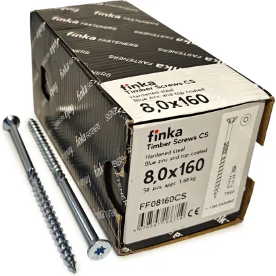 Шурупы конструкционные Finka Timber Screws CS 8,0x160 TX40 (Голубой цинк, потай, 50шт) FF08160CS