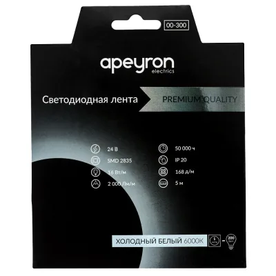 Лента светодиодная Apeyron RAY PRO 6000К 18 Вт/м 24 В IP20 SMD 2835 5 м (000300)