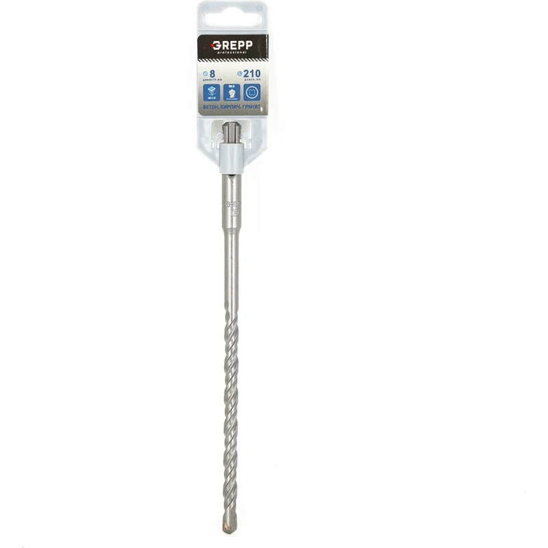 Бур SDS-plus 8х210 мм, 2-х гранный наконечник с твердосплавной напайкой YG8C GREPP 103-08210