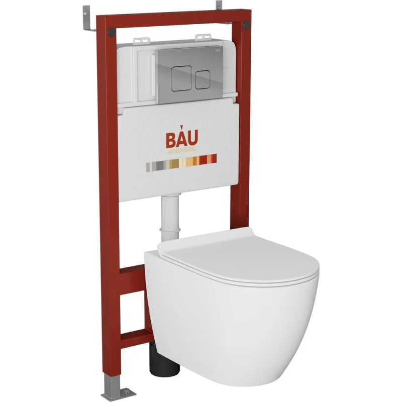 Комплект Bauedge BAU 6 в 1: инсталляция BAU PRO, унитаз подвесной безободковый Bau Dream 49,5x36, сиденье дюропласт микролифт, клавиша BAU Soul, хром Q111300-BL0001-Q00016