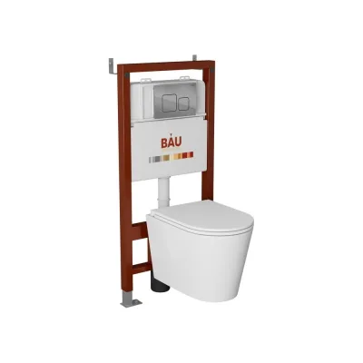 Комплект Bauedge BAU 6 в 1: инсталляция BAU PRO, унитаз подвесной торнадо Bau Nimb Hurricane-3, сиденье дюропласт микролифт, кнопка смыва BAU Soul, хром Q111300-BK0001-HQ3-Q00016