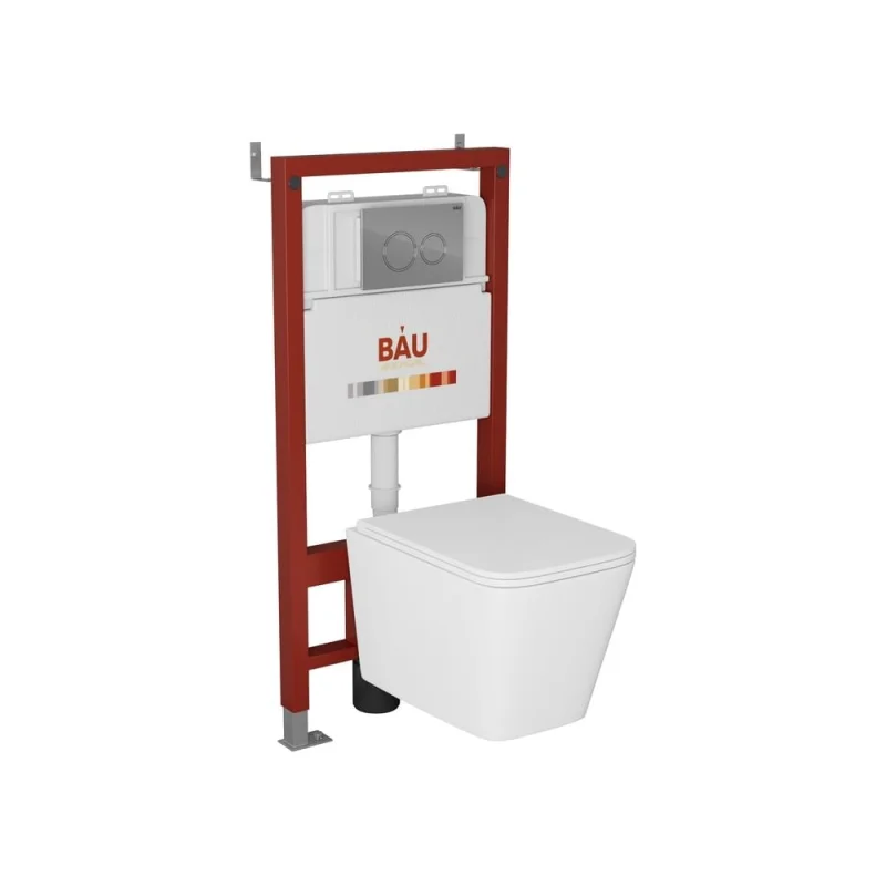 Комплект Bauedge BAU 6 в 1: инсталляция BAU PRO, унитаз подвесной безободковый торнадо обратного потока Bau Stil Hurricane-2, сиденье дюропласт микролифт, кнопка смыва BAU Dreamи, хром Q111300-BS0001-HQ2-Q00004