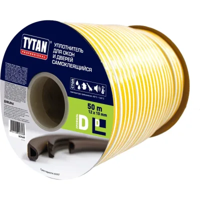 Уплотнитель для окон и дверей Tytan Professional d 50m x 12mm x 10mm белый 18388 279979