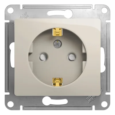 Розетка Systeme Electric Glossa встраиваемая молочная с заземлением со шторками (GSL000945)