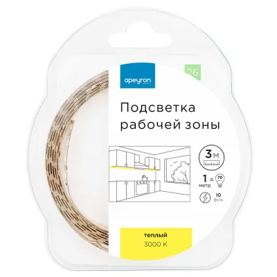 Лента светодиодная Apeyron 3000К 10 Вт/м 12 В IP20 SMD 5050 3 м (26ПРЗ)