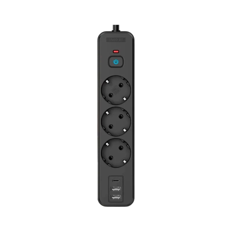 Сетевой фильтр Perfeo REAL HOME 2,0м, 3 розетки, 2USB+1TYPE-C, 16А, 3500 Вт,тройная защита,черный. 30025616
