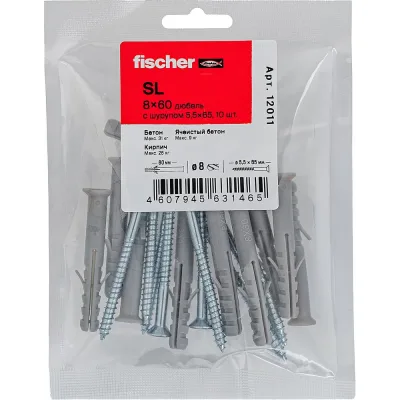 Дюбель fischer SL 8x60 с шурупом 5,5x65 (10шт.) 12011