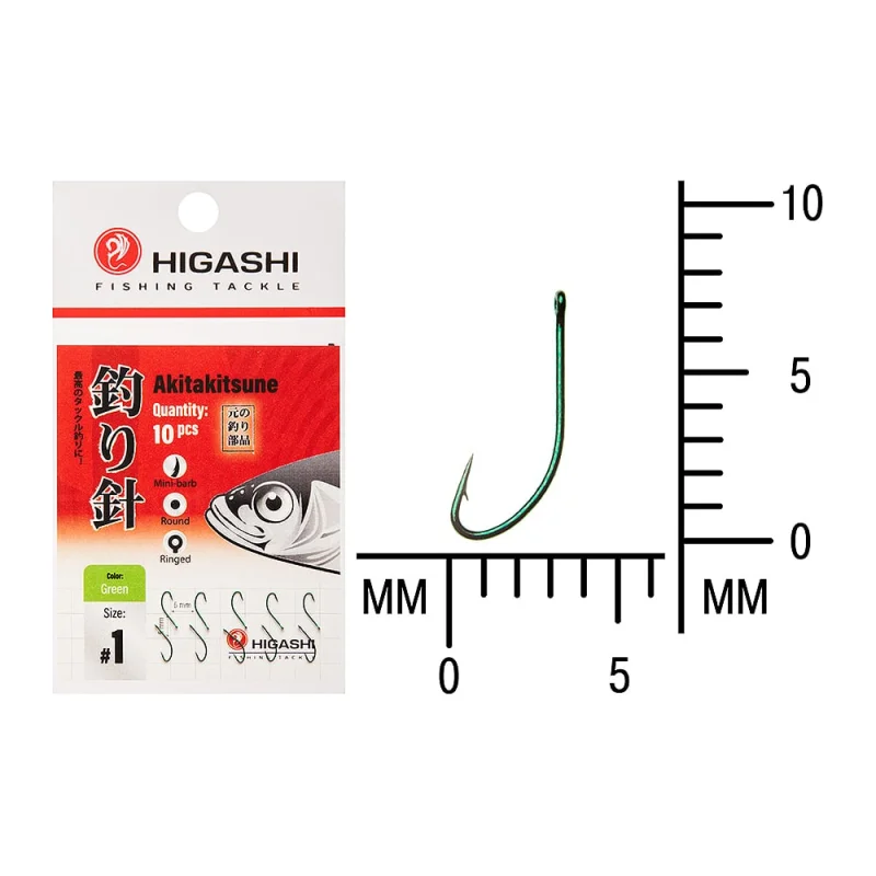 Крючок HIGASH Akitakitsune ringed #1 Green 04897