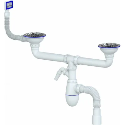 Сифон Unicorn B730V 3 1/2х40 двойной, нос, с прямоугольным переливом, с гофрой 40х40/50 винт, шток, ручка- латунь 534763