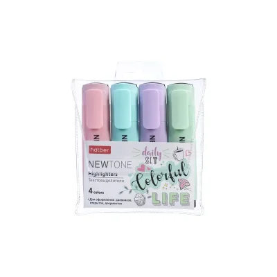 Набор текстовыделителей Hatber NEWtone PASTEL 4 цв. клиновидный пишущий узел в прозрачном ПВХ-боксе , 1шт. 062055
