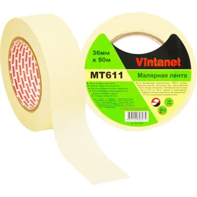 Малярная лента Vintanet 120С, MT611, 160 мкм, 36мм х 50м MT6113650