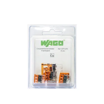 Клемма на 3 провода Wago 2273-203 0,5-2,5 кв. мм самозажимная без пасты (6 шт.)