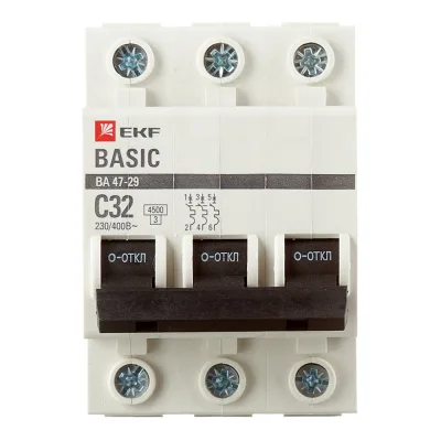 Автоматический выключатель модульный EKF Basic ВА 47-29 3P 32А тип C 4,5 кА 400 В (mcb4729-3-32C)