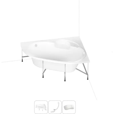 Акриловая ванна Lavinia Boho Bell Pro 20221002R в наборе 4 в 1: акриловая ванна, каркас, слив-перелив, подголовник (цвет набора глянцевый белый)