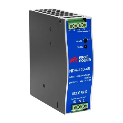 Источник питания Prompower ndr-120-48, на выходе 48 в dc, 2.5 а, 120 вт. входное 85-264 в ac (120-370 в dc) NDR12048