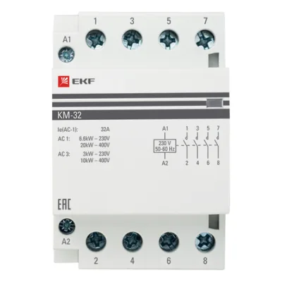 Контактор модульный EKF PROxima КМ 230-240 В 32 А тип AC 4НО (km-3-32-40)