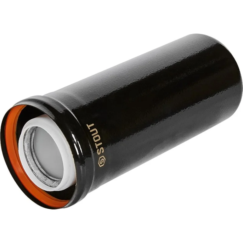 Удлинитель дымохода конденсационный коаксиальный STOUT D60/100, L250 мм, черный, SCR-8610-600250 / PEE9H4MMBMH3ID