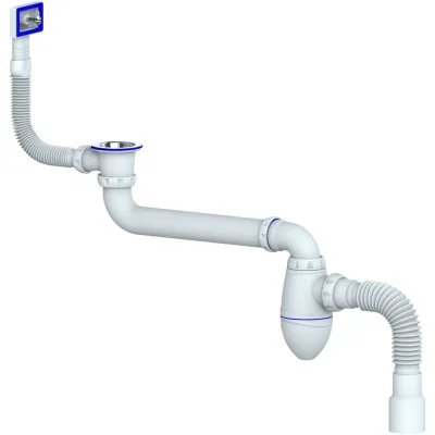 Сифон Unicorn 1 1/2 ac22 со смещением прямоугольный перелив с гофрой 40x40/50 553591 AC 22