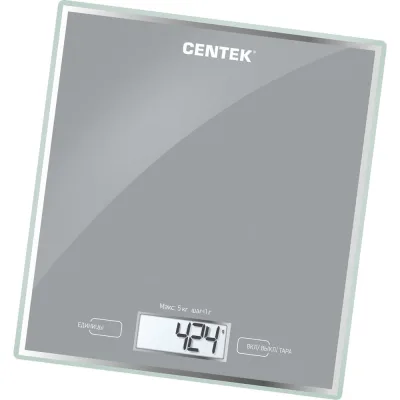 Кухонные весы Centek CT-2462 серебристый, электронные, стеклянные, LCD, 190x200 мм, max 5 кг, шаг 1 г CT-2462 Silver