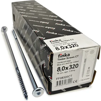 Шурупы конструкционные Finka Timber Screws CT 8,0x320 TX40 (Голубой цинк, тарелка, 50шт) FF08320CT