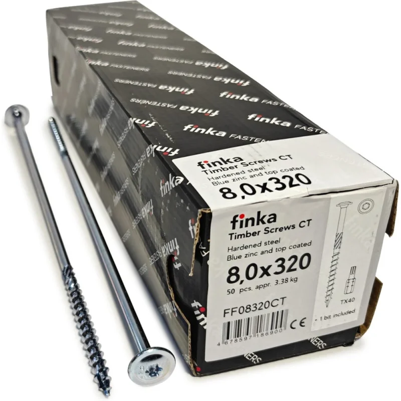Шурупы конструкционные Finka Timber Screws CT 8,0x320 TX40 (Голубой цинк, тарелка, 50шт) FF08320CT