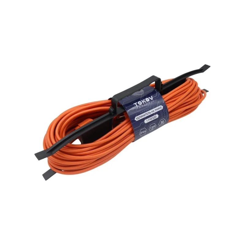 Удлинитель-шнур TOKOV ELECTRIC на рамке 1x30м без заземл. 6а ip44 2x0.75 с защ. крышкой TKE-SR30-075