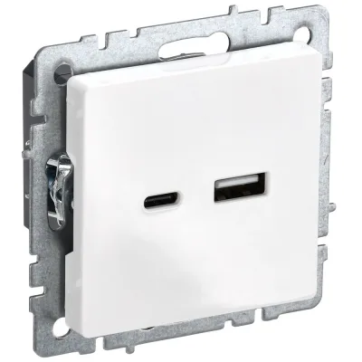 Розетка USB IEK Brite встраиваемая белая USB-A/ Type-C (BR-U22-018-K01)