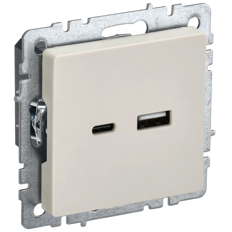 Розетка USB IEK Brite встраиваемая бежевая USB-A/ Type-C (BR-U22-018-K10)