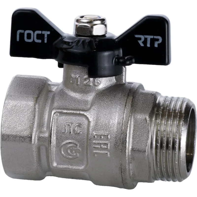 Кран шаровой RTP ГОСТ 3/4'' латунный внутренняя/наружная резьба PN 40, ручка бабочка, 4939
