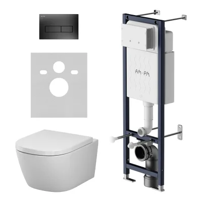 Инсталляция ErgoFit AM.PM с клавишей L черная матовая с подвесным унитазом Libre 49 Aquaspin IS110138.601900