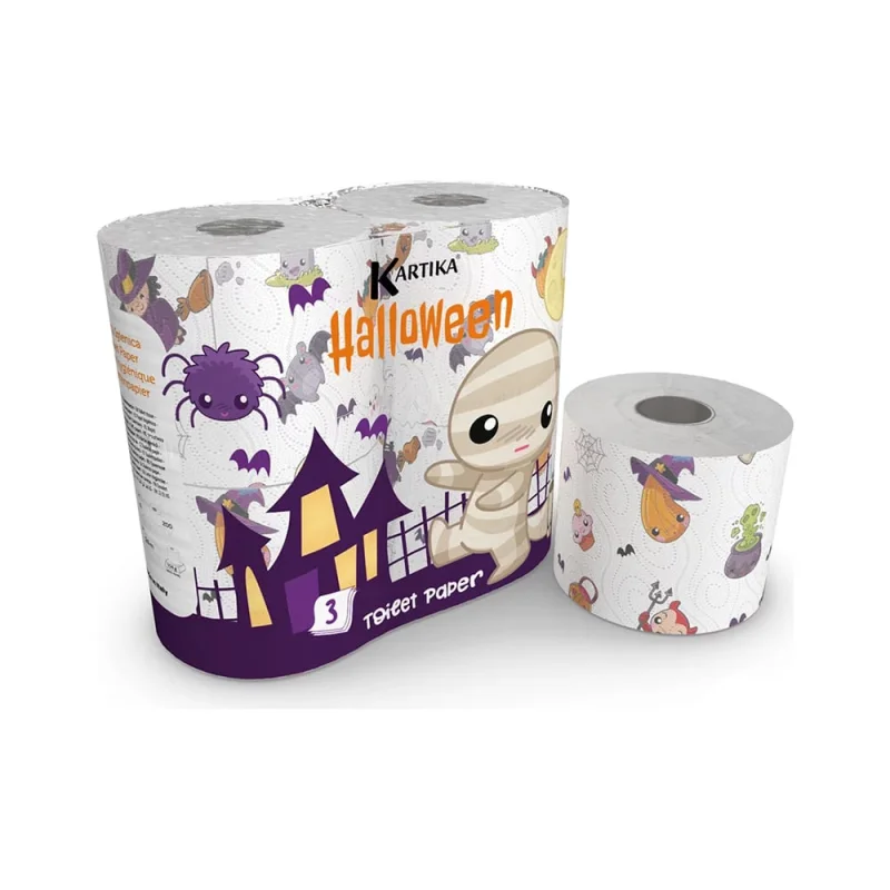 Туалетная бумага World Cart Helloween с рисунком, Kartika Collection, 3 слоя, 4 рулона/200 листов HLW-TT-01