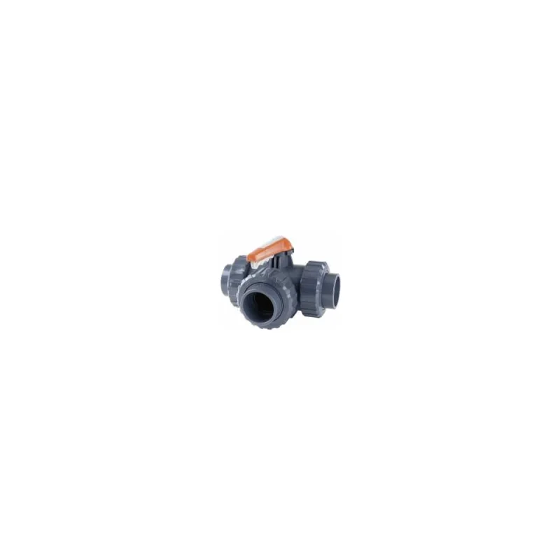Кран шаровой трехходовой HIDROTEN ПВХ 63 под клей, тип - L, PTFE/EPDM, Hidroten, Испания 111V006 СК9363Л_И