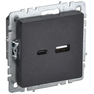 Розетка USB IEK Brite встраиваемая черная USB-A/ Type-C (BR-U22-018-K02)