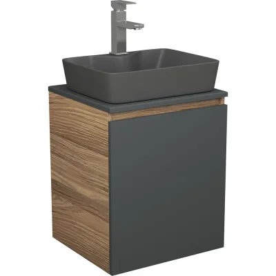 Тумба Bauedge Bau Dream Blackwood 50 графит, раковина BAU Cerama 48х37 темно-серая матовая, смеситель Hotel Still, нерж. сталь SD4180
