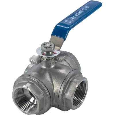 Кран шаровый трехходовой NEWKEY (L-тип) нержавеющий, AISI304 DN32 (1_1/4"), (CF8), PN40 NK-BTl32/4