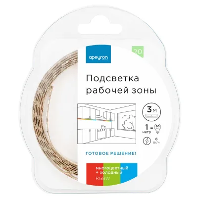 Лента светодиодная Apeyron RGBW свет 6 Вт/м 12 В IP20 SMD 5050 3 м (20ПРЗ)