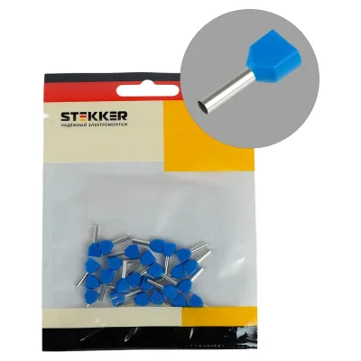 Наконечник штыревой втулочный изолированный STEKKER LD406-7508 НШВИ(2) 0,75-8 (DIY упаковка 25 шт), 50406
