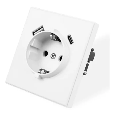 Розетка электрическая Vell белая, 1 пост, USB-A, USB-С, с рамкой Air {V702085} 1397822