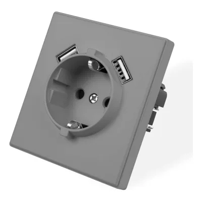 Розетка электрическая Vell серая, 1 пост, USB-A, USB-A, с рамкой Air {V702083} 1397820