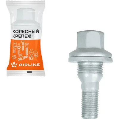 Болт колесный Airline M12x1,25x19x58, конус с шайбой, ключ 17, дакромет, 1 шт для Peugeot/Citroen ABLT207