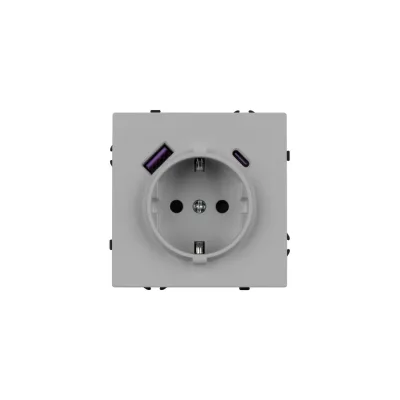 Розетка Arlight ARL NOBE заземляющий контакт, со шторками с USB тип А+С софт-тач никель SCT-MUAC-SFPL-IS  , 1шт 059445(1)