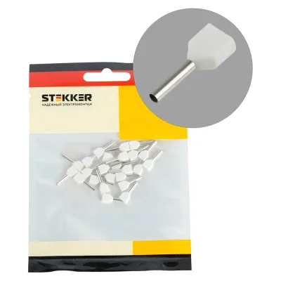 Наконечник штыревой втулочный изолированный STEKKER LD406-0508 НШВИ(2) 0,5-8 (DIY упаковка 25 шт), 50401