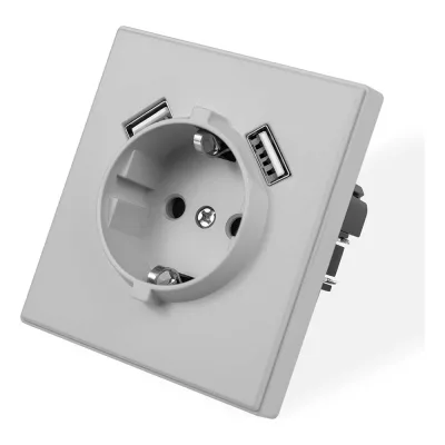 Розетка электрическая Vell светло-серая, 1 пост, USB-A, USB-A, с рамкой Air {V702084} 1397821